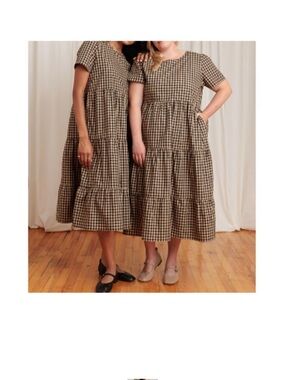 Tradlands tiered Chalet dress in Brown & Cream gingham